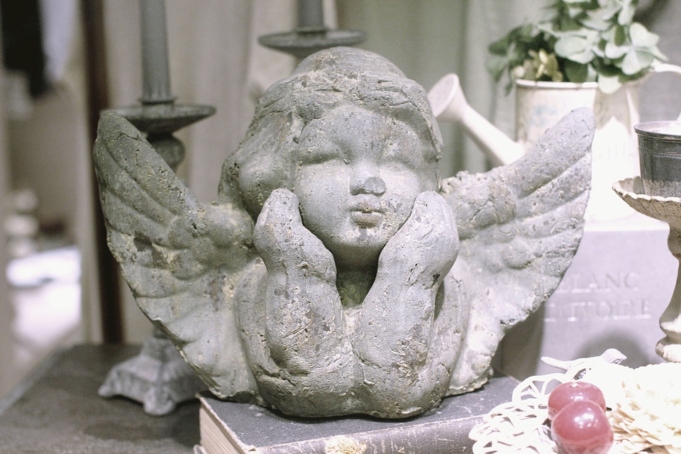 Stone angel sculpture
