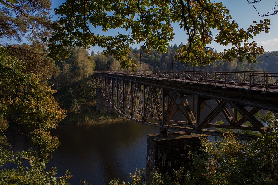 Railway autumn river