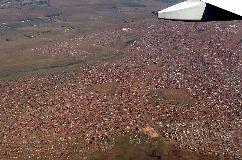 City flight aerial view