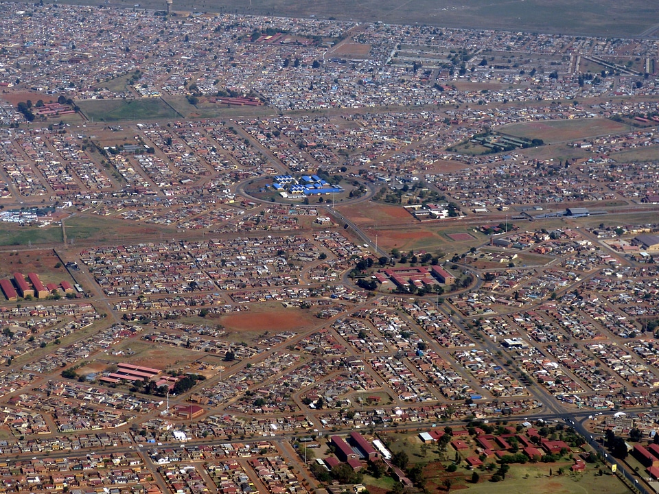 City flight aerial view