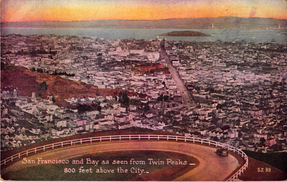 SF99 SAN FRANCISCO AND BAY AS SEEN FROM TWIN PEAKS 800 FEET ABOVE THE CITY