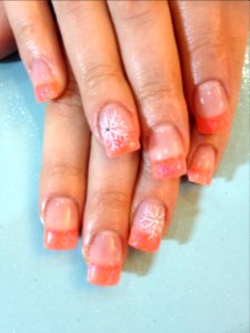 Coral shimmer acrylic with clear and snowflakes