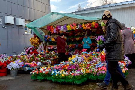 The city market on a Sunday. Dubna. Russia.