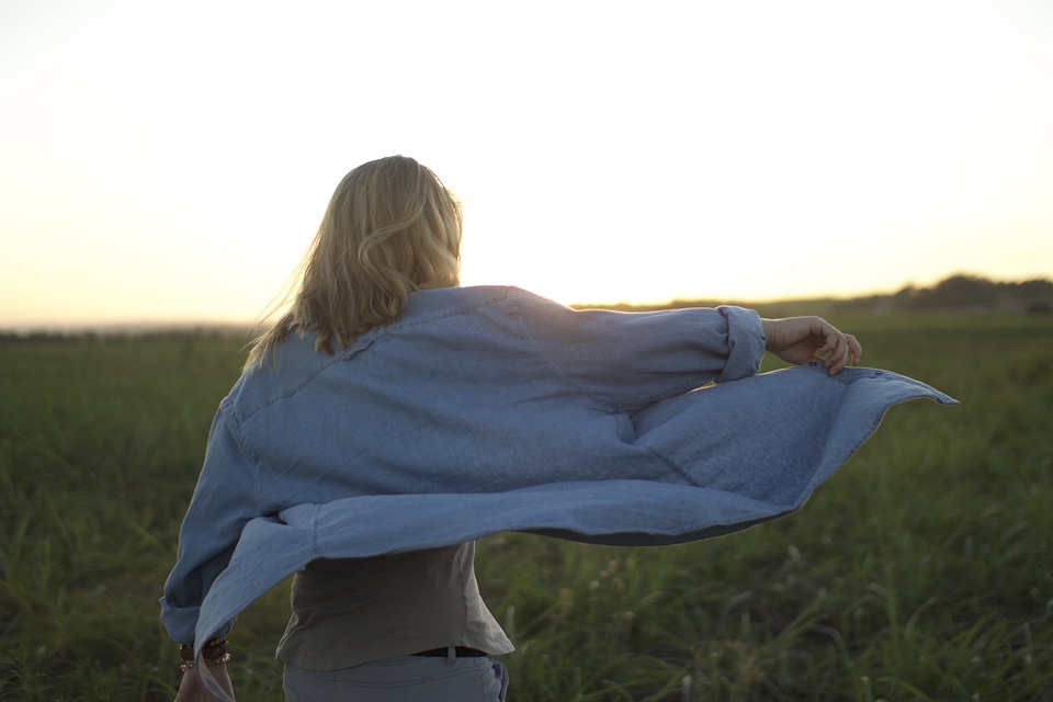 Lonely woman windy freedom