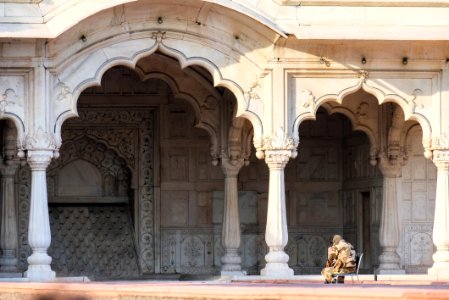 Military Man Guarding the Entrance of a Temple at the Red Fort, Delhi photo