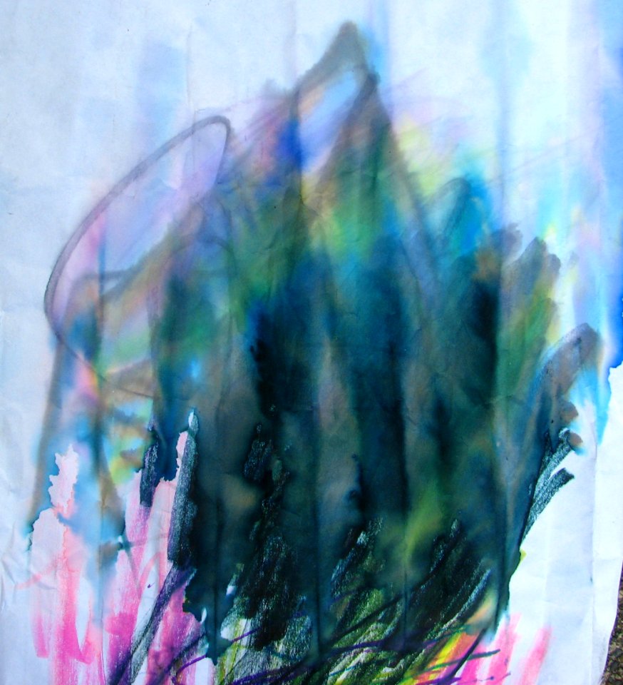 watercolor splat, mostly blue