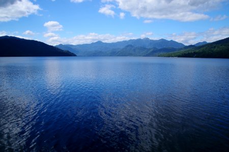 Calm lake surface of Chuzenjiko lake