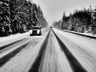 Snow-covered road photo