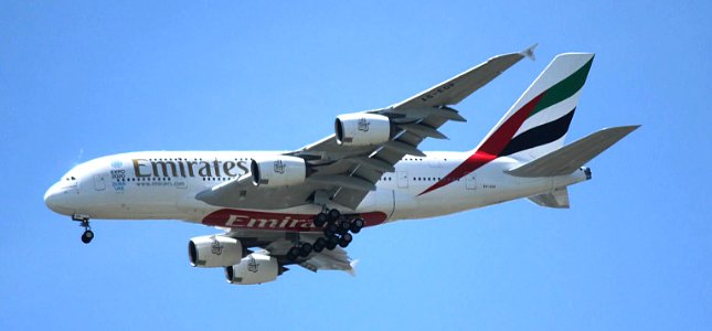 Emirates A380 approach to Auckland Airport photo