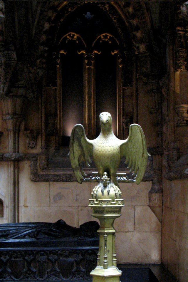 church interior with tomb and dove