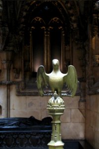 church interior with tomb and dove