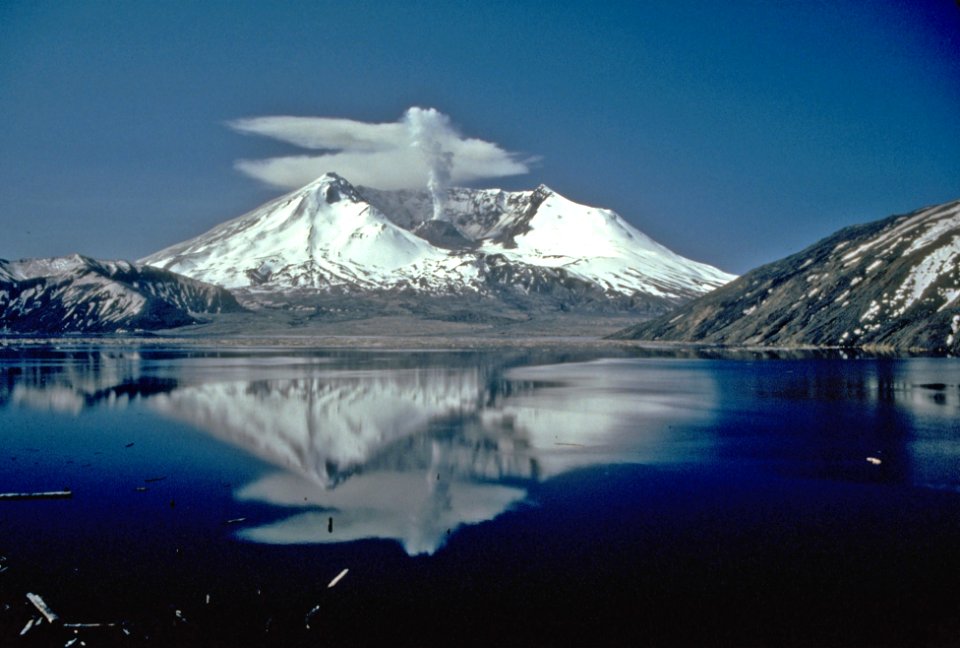 MSH82 Mount St. Helens Reflection Across Spirit Lake, Gifford Pinchot NF, WA 5-19-82