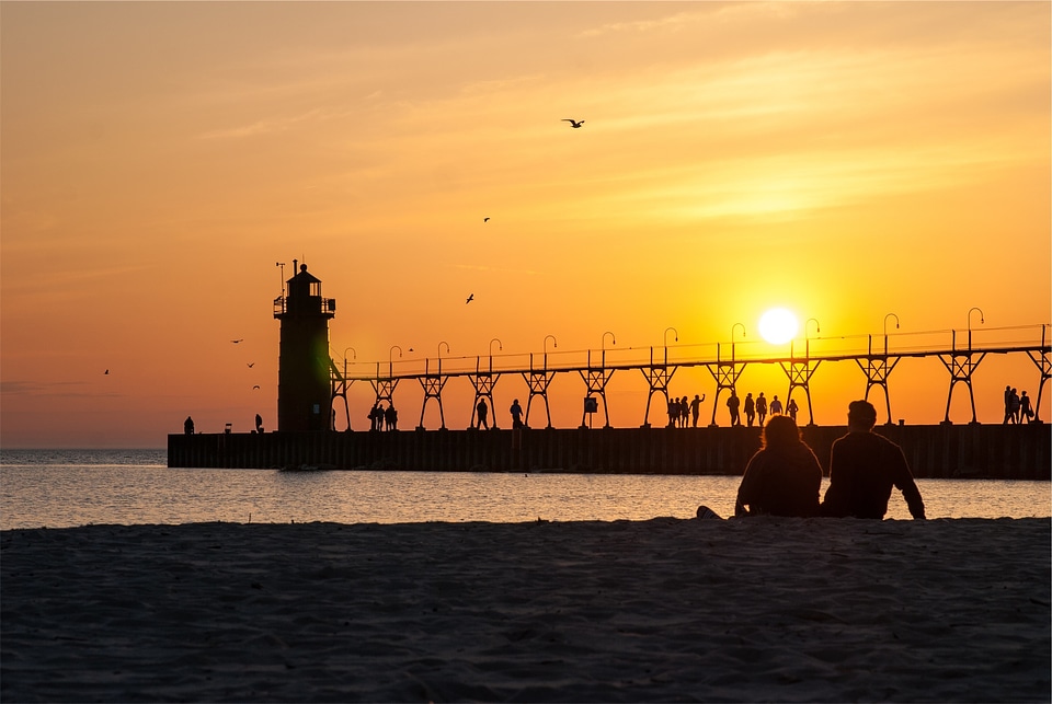 Lighthouse silhouette dusk photo