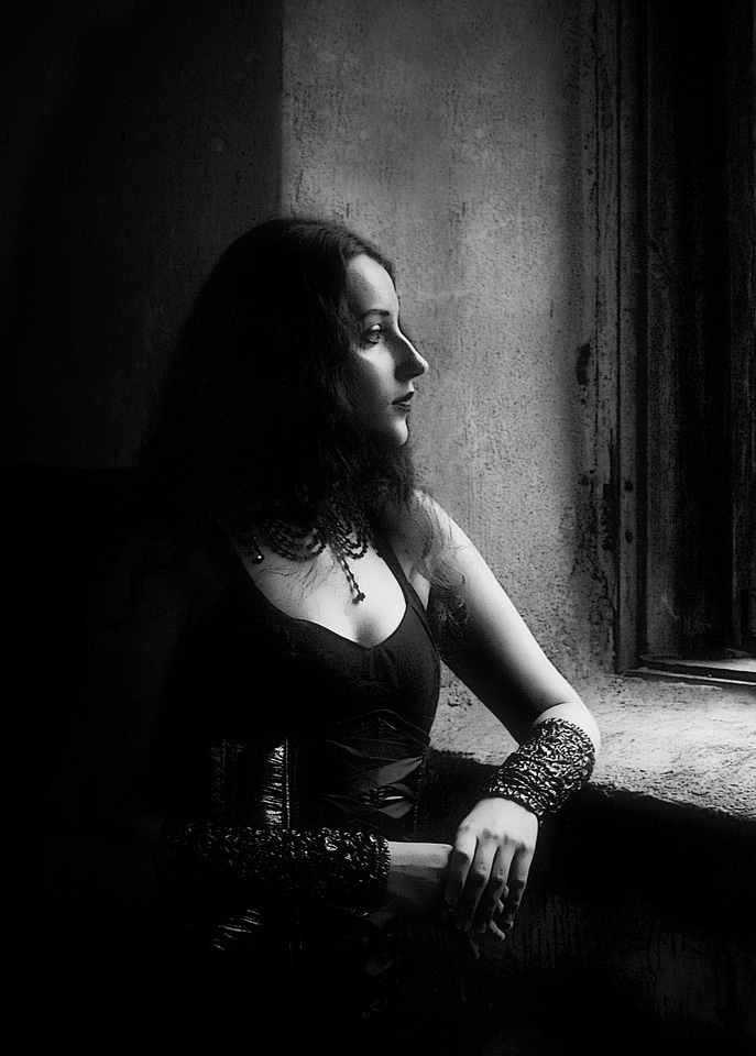Riddle black and white portrait of a girl