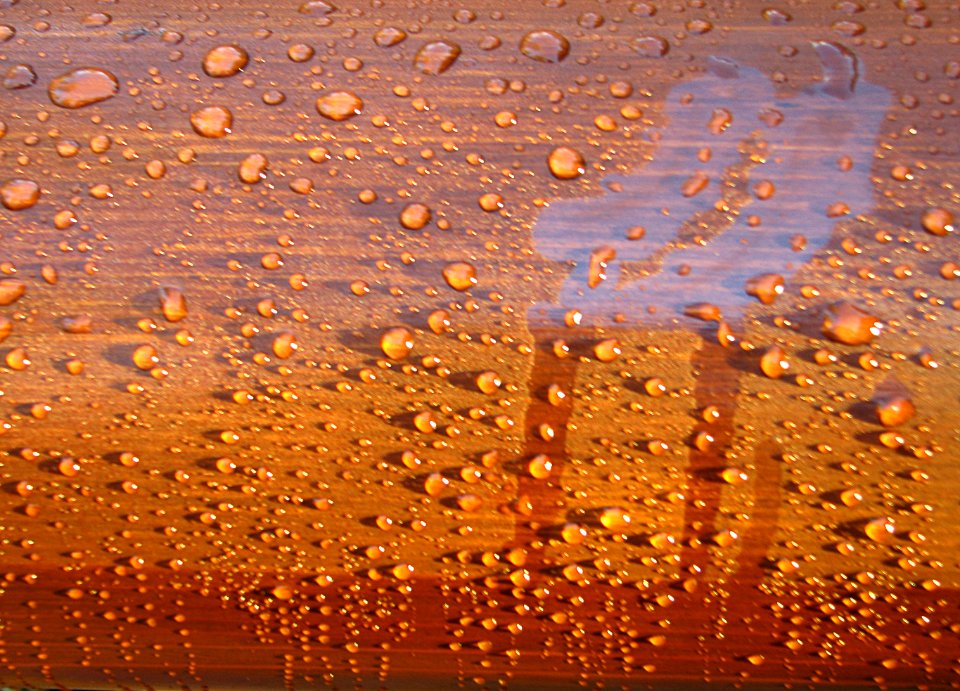 water drops on wood surface