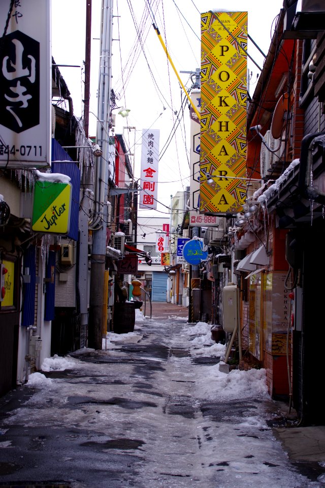 Backside of alley in winter