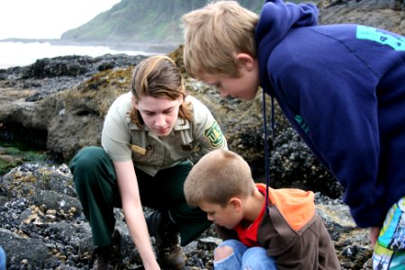 Field Ranger with Boys at Cape Perpetua Tidal Pools, Siuslaw National Forest