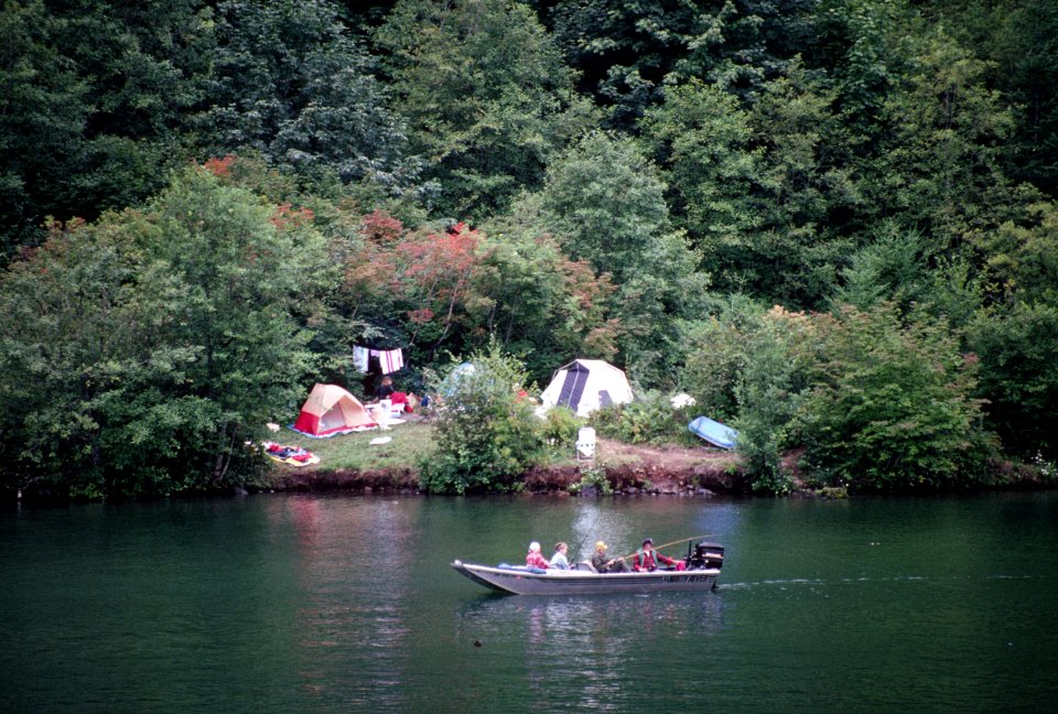 Fishing and camping North Fork reservoir. Clackamas River. Mt Hood National Forest