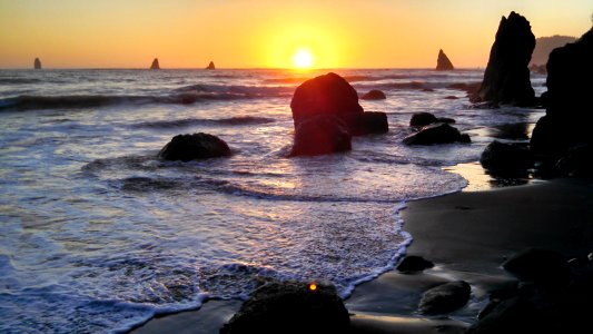 Sunset and seastacks on the Pacific Northwest Trail along Olympic National Park's Wilderness Coast photo