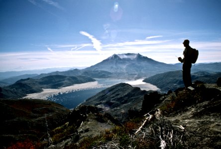 Backcountry Ranger Viewing Spirit Lake and Mt St Helens, Gifford Pinchot National Forest