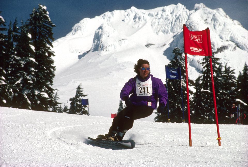 Slalom snowboarding, Mt Hood National Forest.jpg