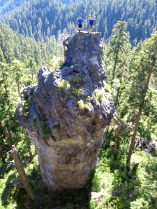 Climbers on Rooster Rock, Willamette National Forest photo