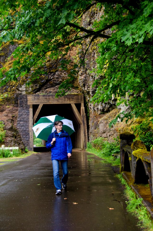 Woman walking by Oneonta Gorge Tunnel-Columbia River Gorge