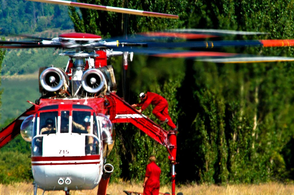SKYCRANE HELICOPTER BEING SERVICED MT HOOD