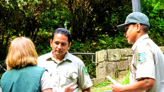 US FOREST RANGER TALKS TO VISITORS photo