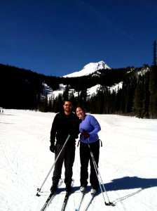 Couple Cross Country Skiing, Mt Hood National Forest photo