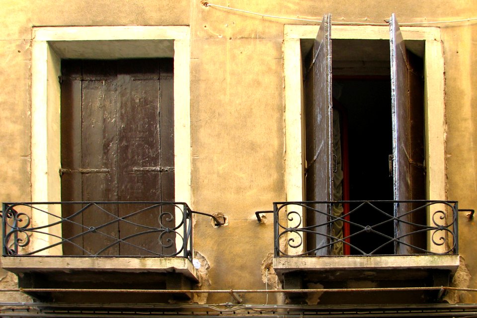 balcony windows, one open