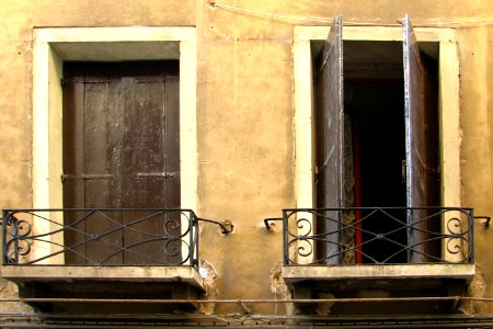balcony windows, one open
