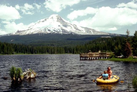 Fishing and rafting Trillium Lake, Mt Hood National Forest photo