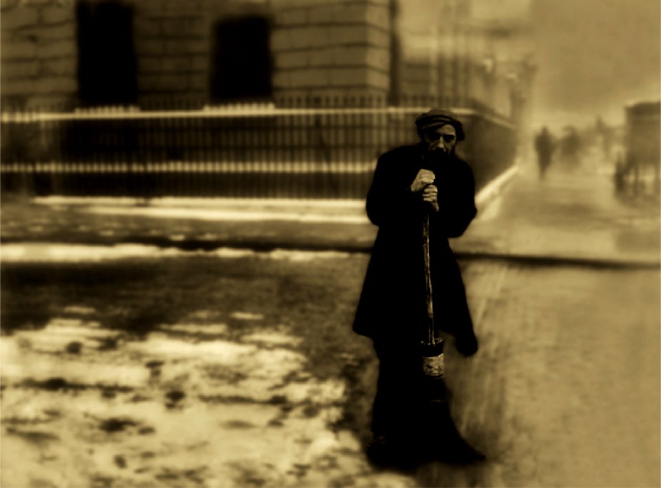 MAN SWEEPING WARM SEPIA II