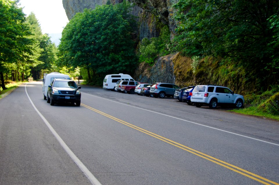 Camper passing Oneonta Gorge Parking Area-Columbia River Gorge