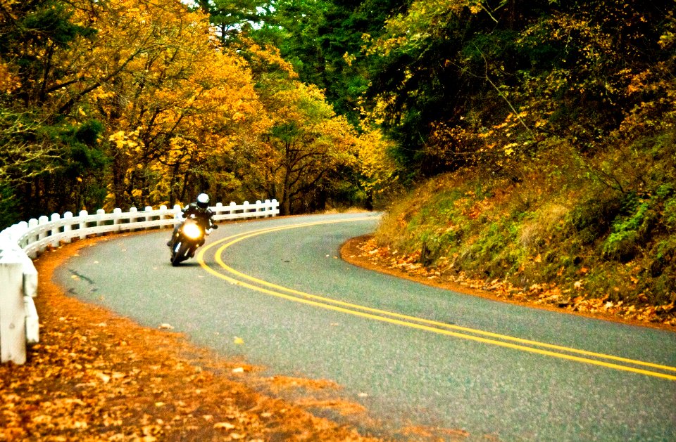 MOTORCYCLIST ON 30 COLUMBIA RIVER GORGE