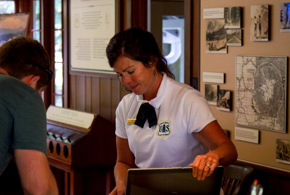 US Forest Service Ranger with Patron at Glacier Public Service Center, Mt Baker Snoqualmie National Forest