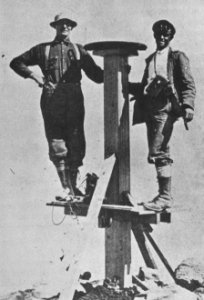 364 Lige Coleman on left of fire finder on summit of Mt Hood