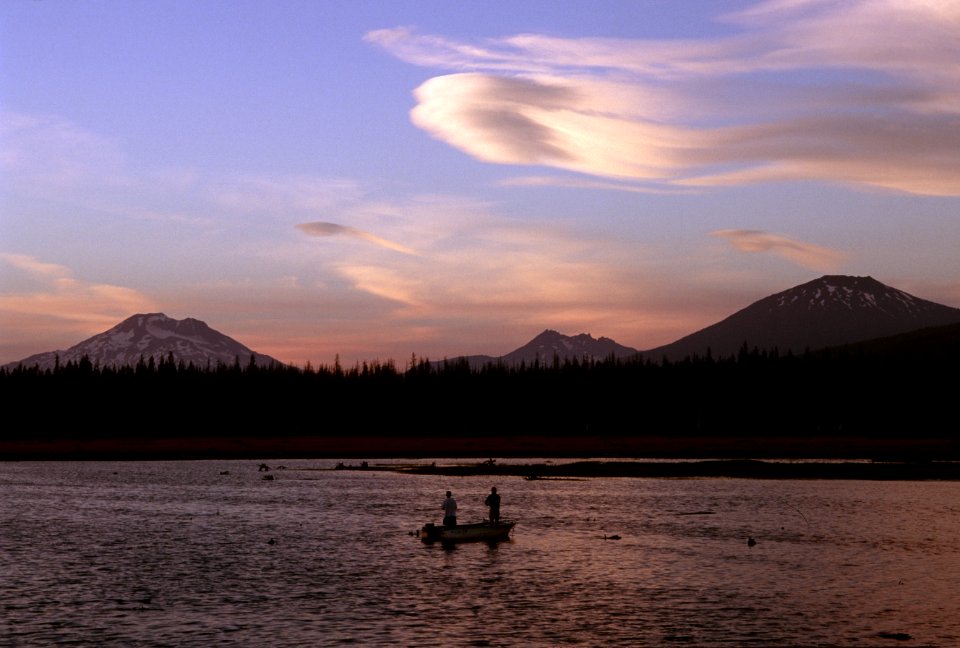 Fishing from boat Crane Prairie Reservoir, Deschutes National Forest