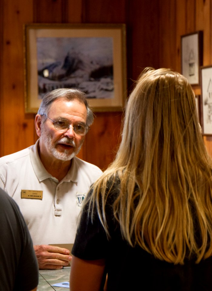 Forest Service Ranger talking with Young Woman at Glacier Public Service Center, Mt Baker Snoqualmie National Forest