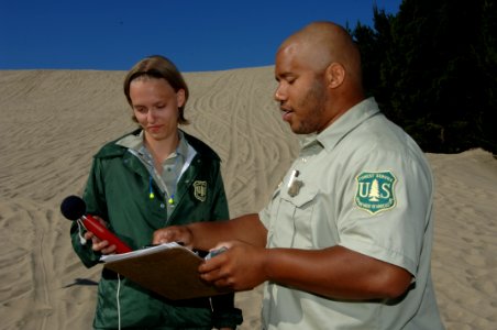 Forest Service Employees Logging Sound Levels at Oregon Dunes, Siuslaw National Forest