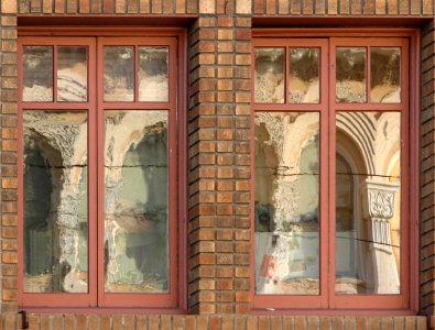 window reflection 1 (ancient temple) photo