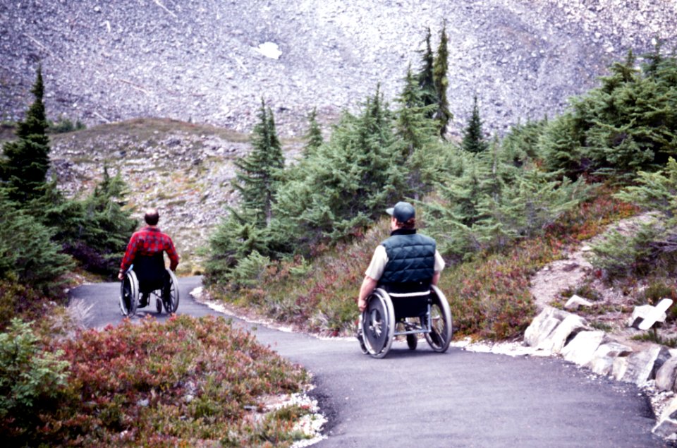 Men in Wheelchairs at Heather Lake, Mt Baker Snoqualmie National Forest