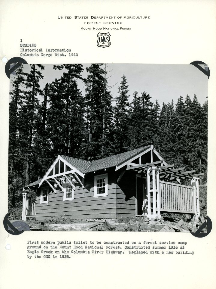 First modern toilet at Eagle Creek first in 1916 replaced in 1938 WHOLE