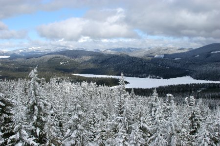 Clear Lake and Mt Hood in Clouds, Mt Hood National Forest photo