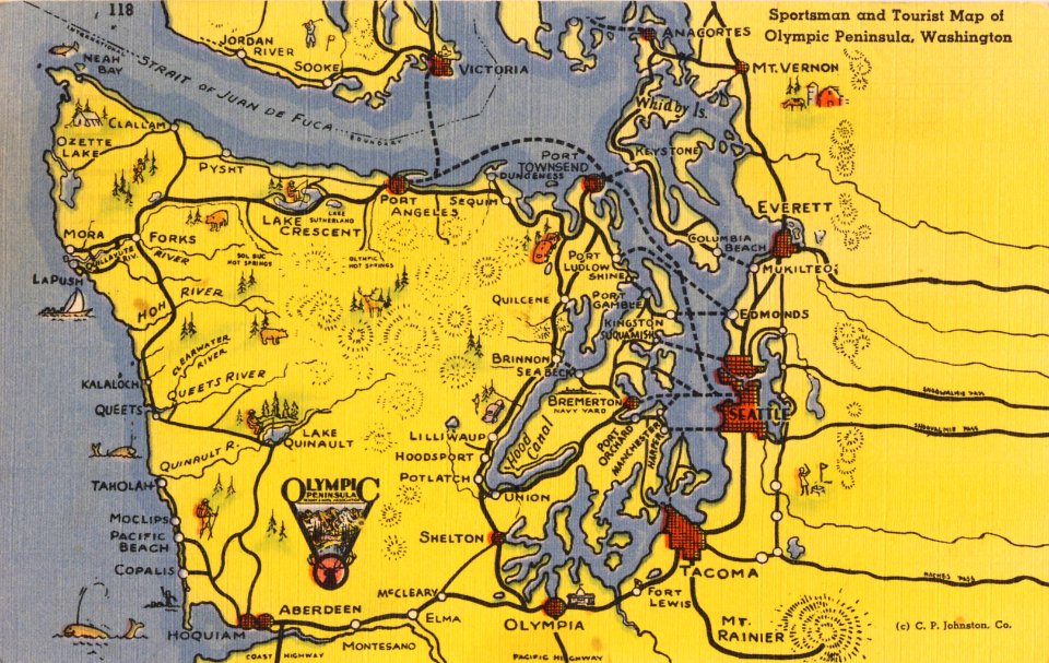 118 Sportsman and Tourist Map of Olympic Peninsula, Washington