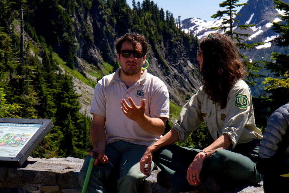 Pair of US Forest Service Rangers at Artists Ridge, Mt Baker Snoqualmie National Forest