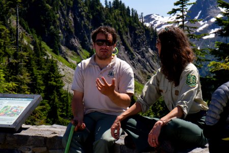 Pair of US Forest Service Rangers at Artists Ridge, Mt Baker Snoqualmie National Forest