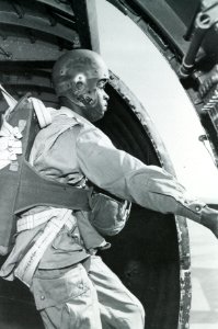 555th Infantry Airborne with Jesse Mayes at Doorway of C-47 c1945 photo
