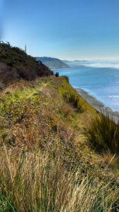 Hikers along the bluffs at Fort Ebey State Park on Whidbey Island.